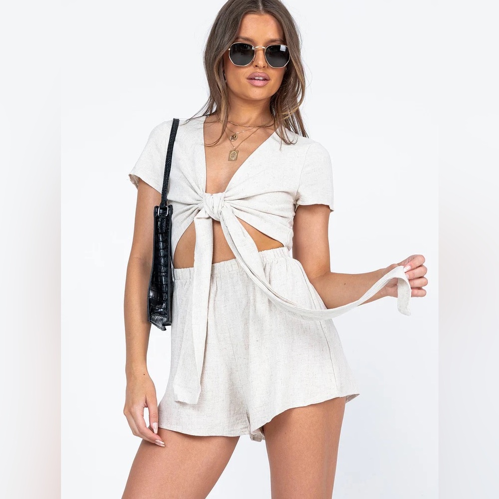 Princess Polly RAGNAR TIE FRONT ROMPER BEIGE